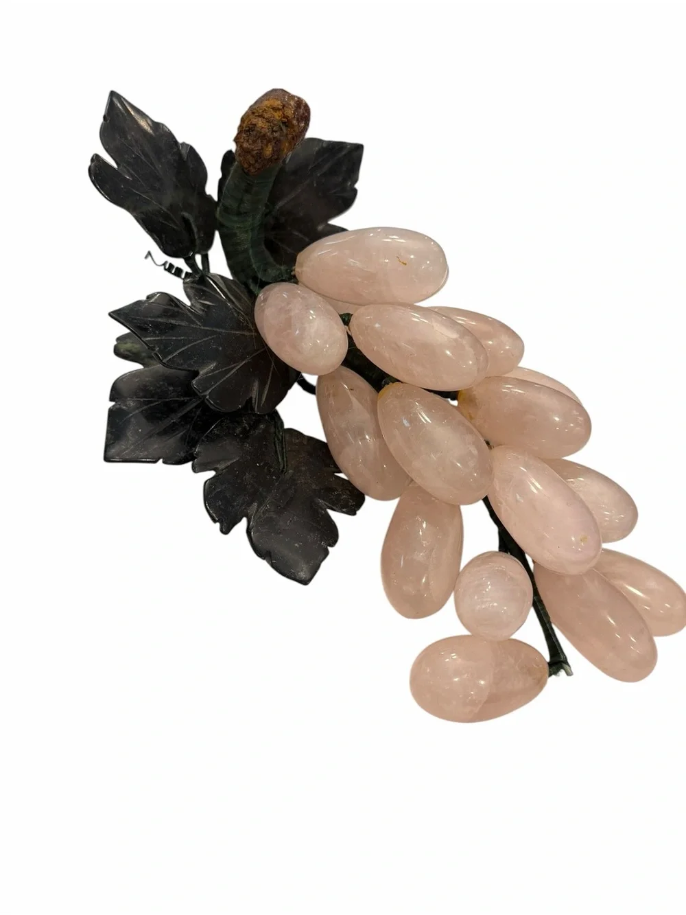 Pink‎ Rose Quartz Grape Cluster Green Jade Stone Leaves MCM Decor Mid Century